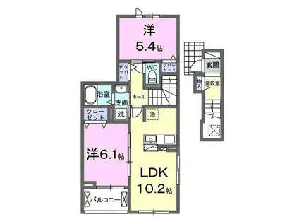 ヴィラ デ オーブVI(2LDK/2階)の間取り写真