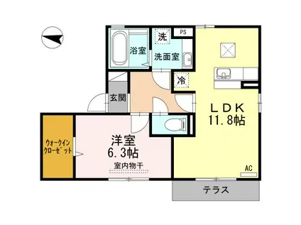 ヒルサイドテラス桜坂III(1LDK/1階)の間取り写真