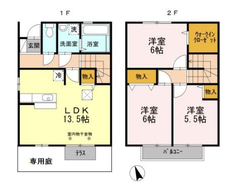 オークスコート西新在家 A棟(3LDK/1階)の間取り写真