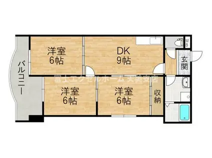 パシフィック天美第20ビル(3LDK/3階)の間取り写真