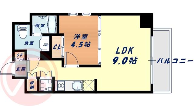 ゼニスレジデンス難波南(1LDK/4階)の間取り写真