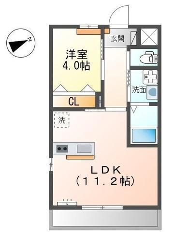 トゥールハート(1LDK/2階)の間取り写真
