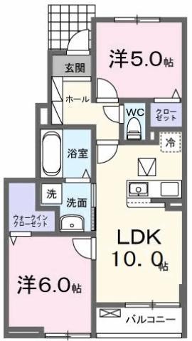 エトワール・イリゼ B(2LDK/1階)の間取り写真