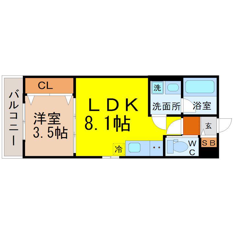 ジュネス内浜町(1LDK/3階)の間取り写真