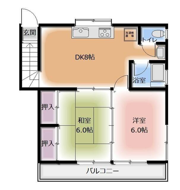 西武多摩川線 多磨駅 徒歩9分 2階建 築44年(2DK/2階)の間取り写真