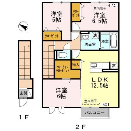 D-ROOM小矢部C棟(3LDK/2階)の間取り写真