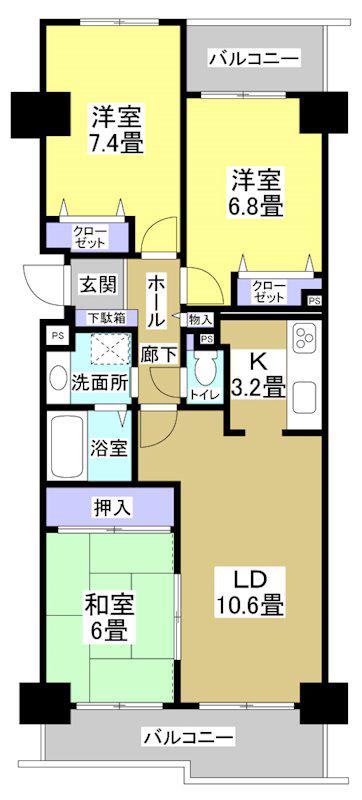 ジェイハイム東浜松(3LDK/9階)の間取り写真