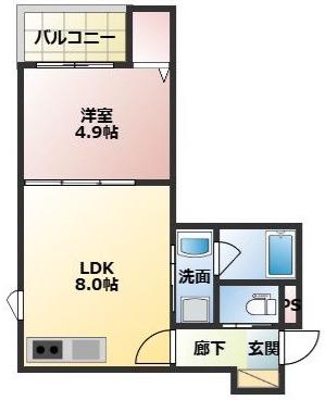 クリサンス(1LDK/2階)の間取り写真