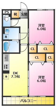 サニーテラスII(2DK/1階)の間取り写真