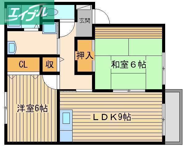 ベルリーフ花尻B(2LDK/2階)の間取り写真