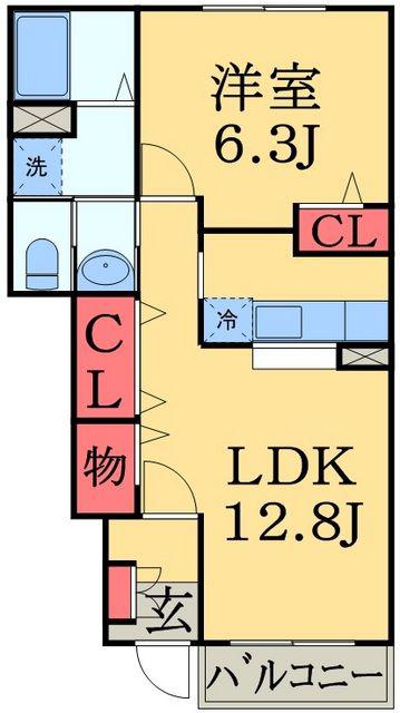 フォルトゥーナA(1LDK/1階)の間取り写真