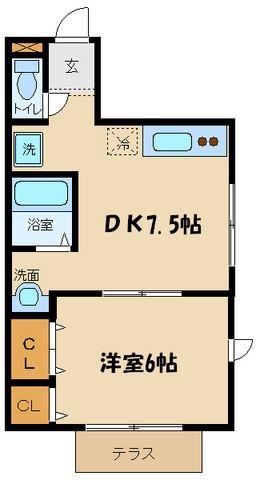 サウス多摩リバー(1DK/1階)の間取り写真