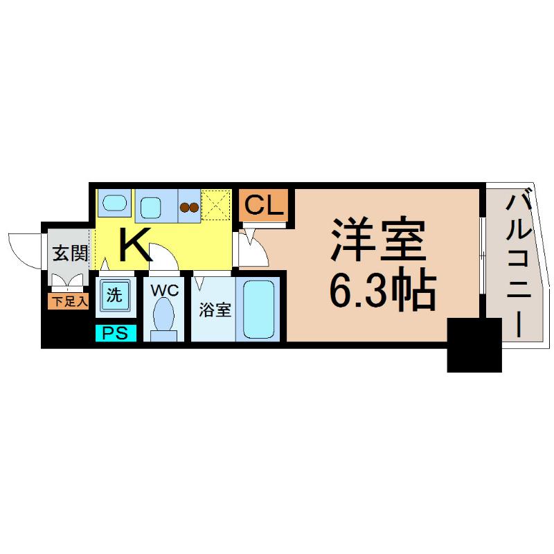 プレサンス金山グリーンパークス(1K/6階)の間取り写真