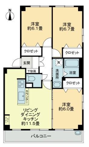 グリーン フォブール・B(3LDK/3階)の間取り写真