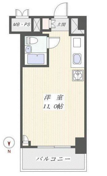 東建ニューハイツ九段(ワンルーム/5階)の間取り写真