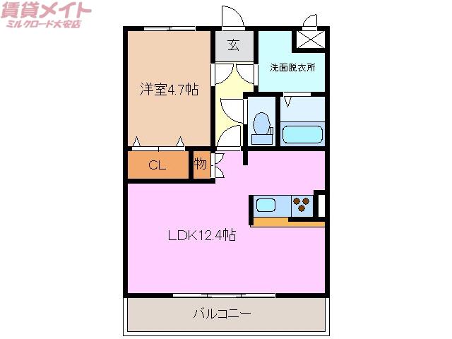 CASA DUO ノース(1LDK/3階)の間取り写真
