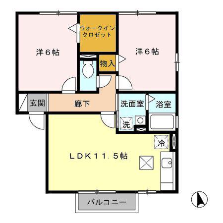 シャトーエレガンA(2LDK/1階)の間取り写真