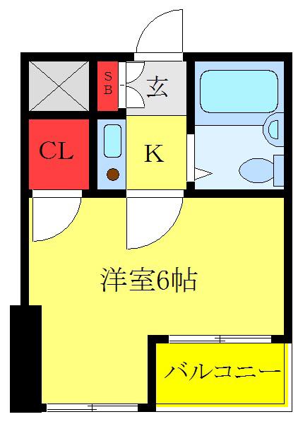 宝マンション常盤台(1K/6階)の間取り写真