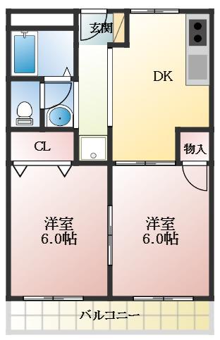 アクセス久野喜台マンション(2DK/3階)の間取り写真