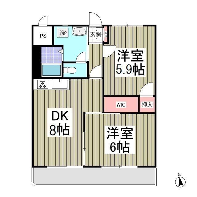 グリーンハイツ島野(2DK/1階)の間取り写真