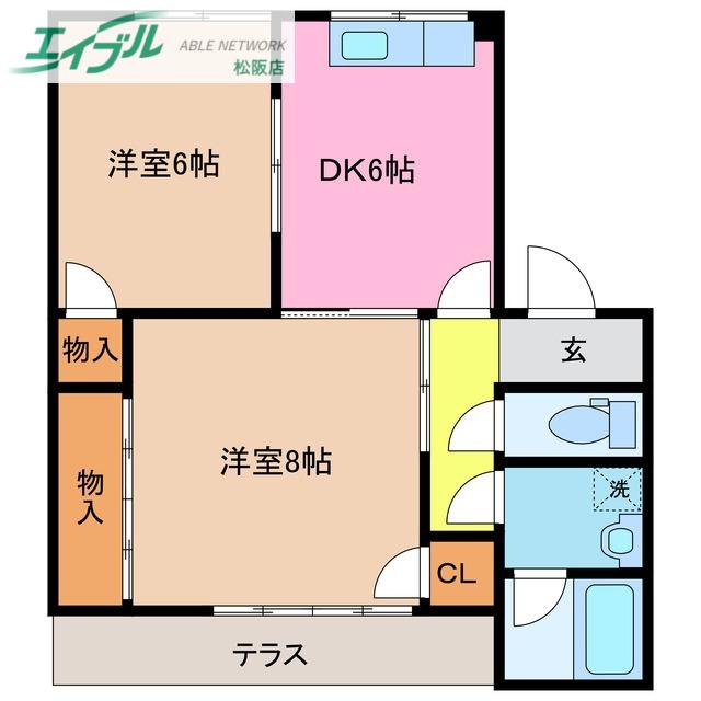 メゾンカレリア(2DK/1階)の間取り写真