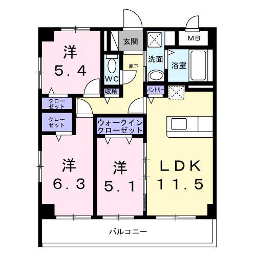 TAJIBARU COURT(3LDK/3階)の間取り写真