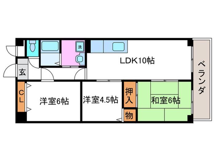ラ・メゾン・ボヌール(3LDK/6階)の間取り写真