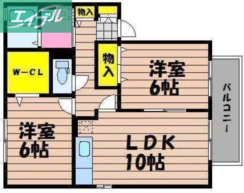 ロイヤルガーデンミルフィーD棟(2LDK/2階)の間取り写真