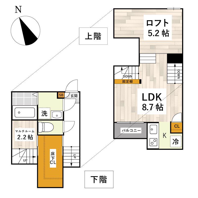 ADC京町LA.CLASS(1LDK/2階)の間取り写真