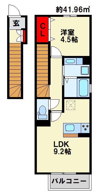 セジュール花III A棟(1LDK/2階)の間取り写真