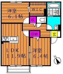 メゾンパレット西阿知(2LDK/1階)の間取り写真