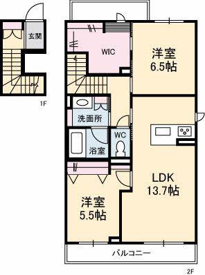 ラ・コリーナ(2LDK/2階)の間取り写真
