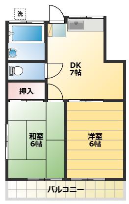 コーポ川尻(2DK/2階)の間取り写真