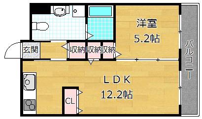 プリモーテ枚方公園(1LDK/1階)の間取り写真