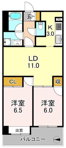 スタシオン鴫(2LDK/6階)の間取り写真