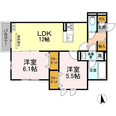 ピオネクレール(2LDK/2階)の間取り写真
