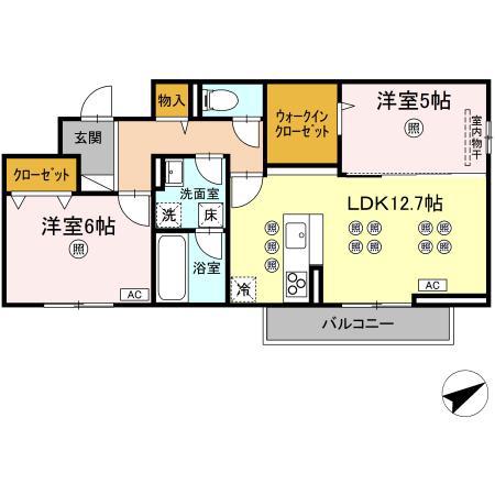 VIE ORNER東深津(2LDK/1階)の間取り写真