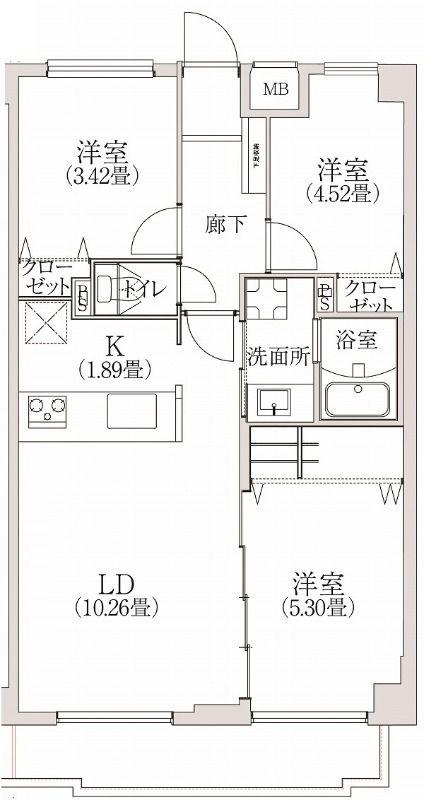 コスモリード学芸大学 (3LDK/2階)の間取り写真