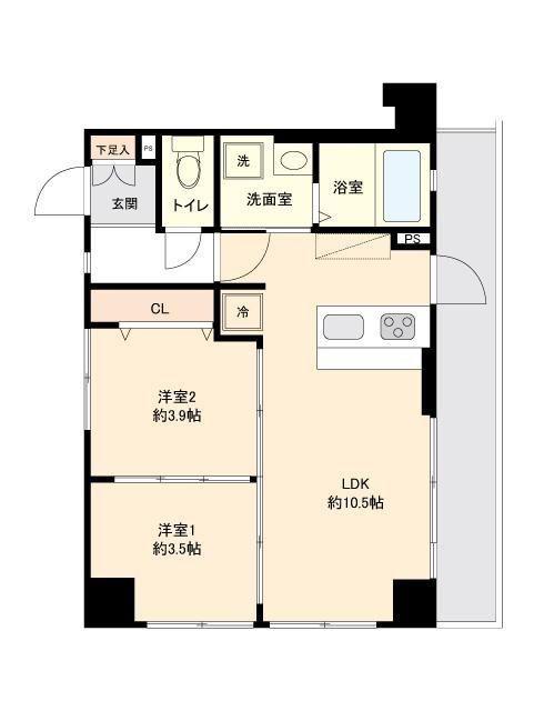 ワンルーフフラット西早稲田(2LDK/9階)の間取り写真