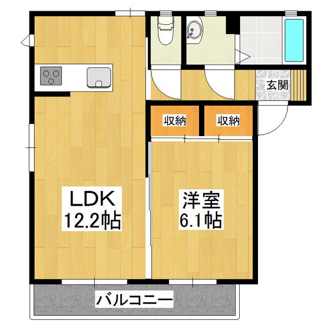 ウッドビレッジ D棟(1LDK/2階)の間取り写真