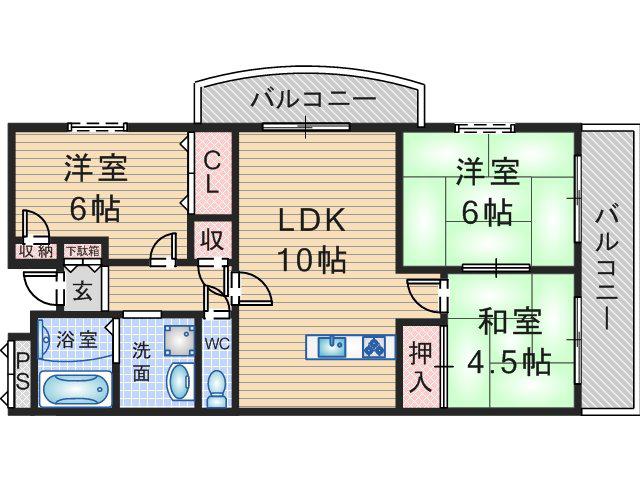 グリーンローレル立花(3LDK/3階)の間取り写真