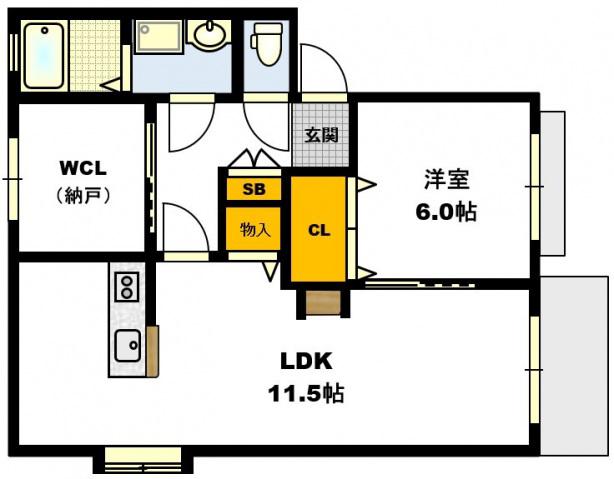 高崎ハイツB棟(1LDK/1階)の間取り写真