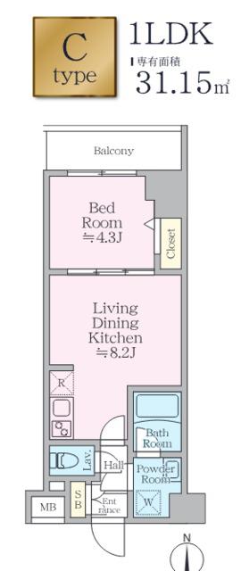 アイルグランデ東京亀戸(1LDK/2階)の間取り写真