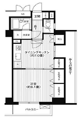 ロイヤル笹塚(1DK/13階)の間取り写真