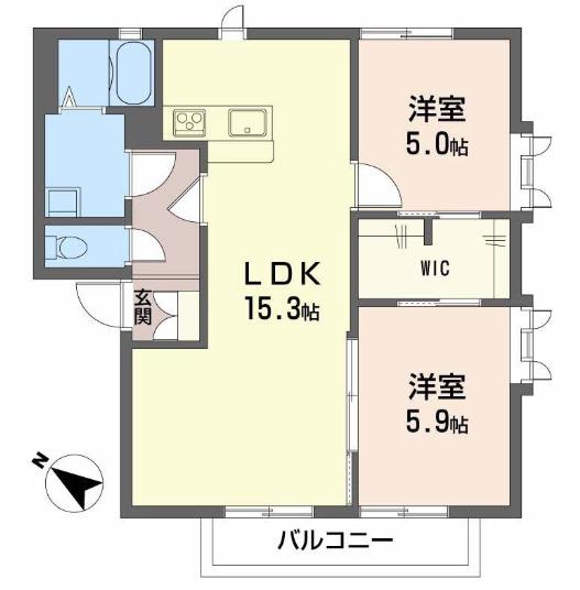メゾンモンハイム東(2LDK/1階)の間取り写真