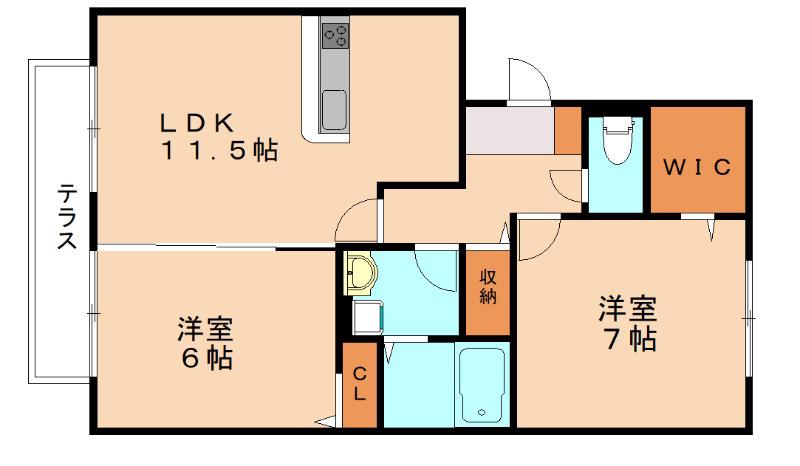 エクレールグランデB棟(2LDK/1階)の間取り写真