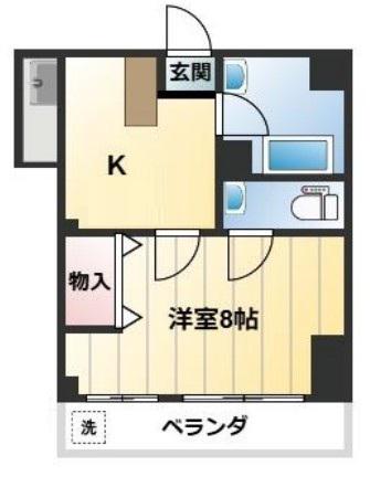築地武蔵野マンション(1K/6階)の間取り写真