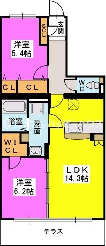 ルーチェ(2LDK/1階)の間取り写真