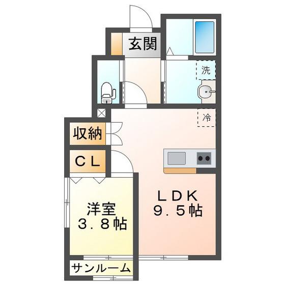 AKATSUKI MAISON 乙部III(1LDK/1階)の間取り写真