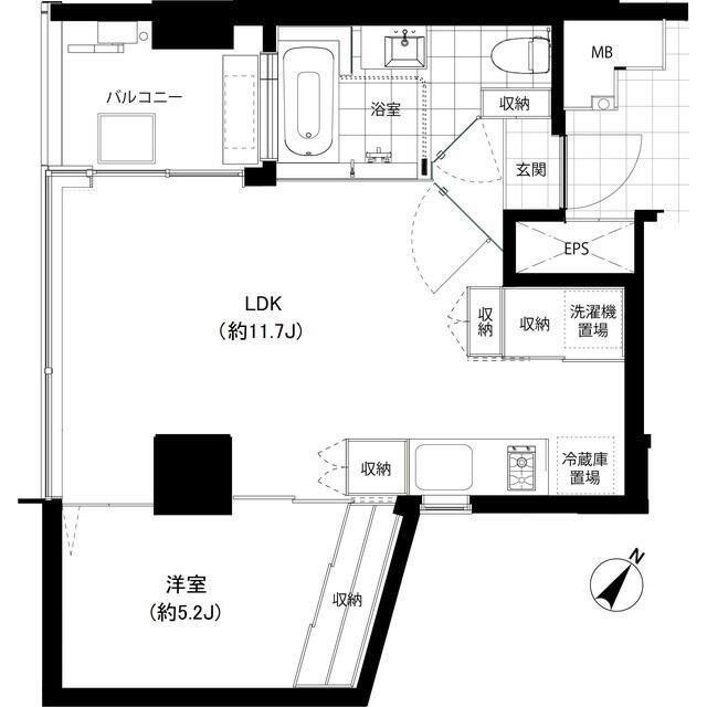 JR京葉線 八丁堀駅(東京) 徒歩2分 12階建 築9年(1LDK/9階)の間取り写真